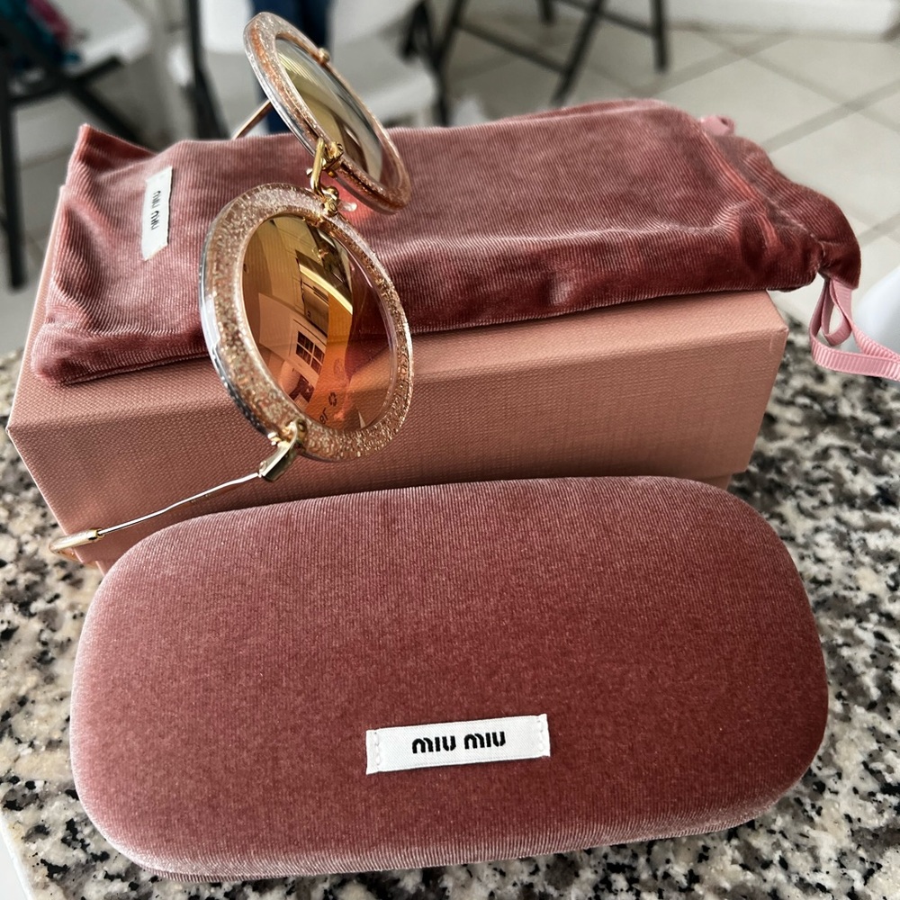 Muy Miu round glitter pink sunglasses new